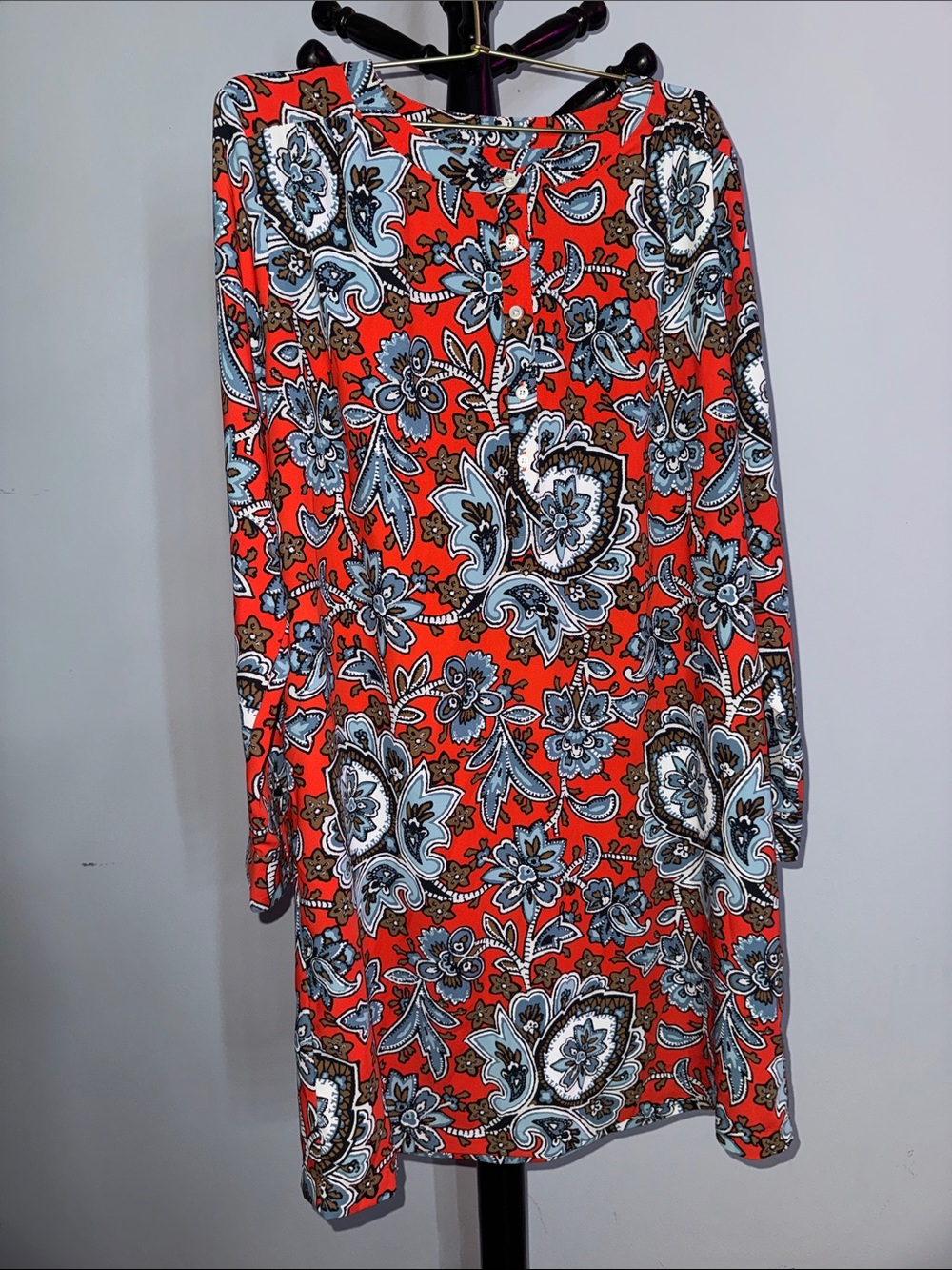 LOFT Orange Paisley Long-Sleeve Shift Dress 17.M